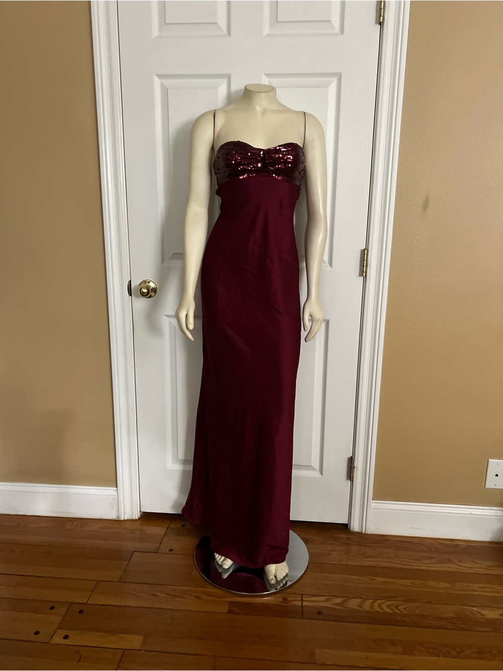See The Vision Sequin Bust Strapless Maxi Dress Burgundy - Picture 8 of 14